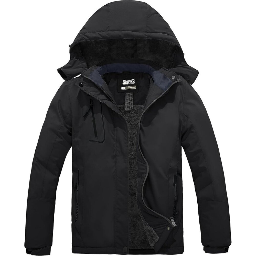 Women's Waterproof Snowboard Fleece Ski Hooded Jacket Black Winter Warm Coat